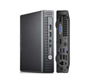 Αντίγραφο του HP EliteDesk mini PC με διάφορες θύρες και συνδεσιμότητες, κατάλληλο για γραφείο ή gaming.